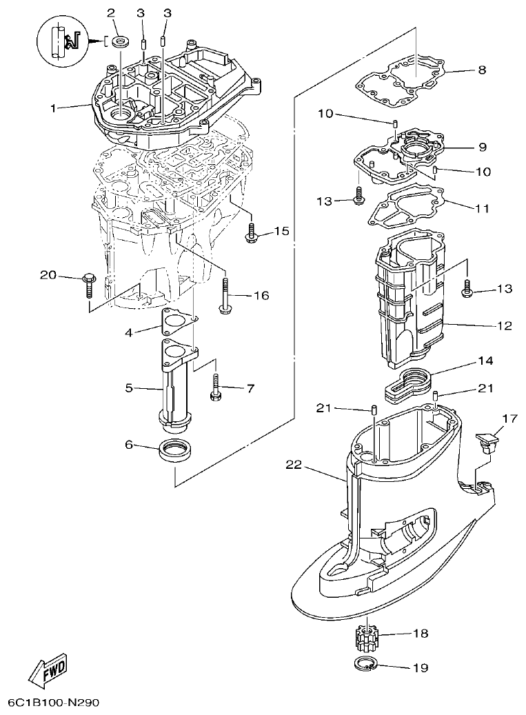 Yamaha F50HET, F60FET, F50HEHD, F60FEHT UPPER CASING parts diagram